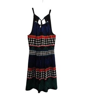 Trina Turk  Geometric Polka Dot Black Green Red Patterned Dress